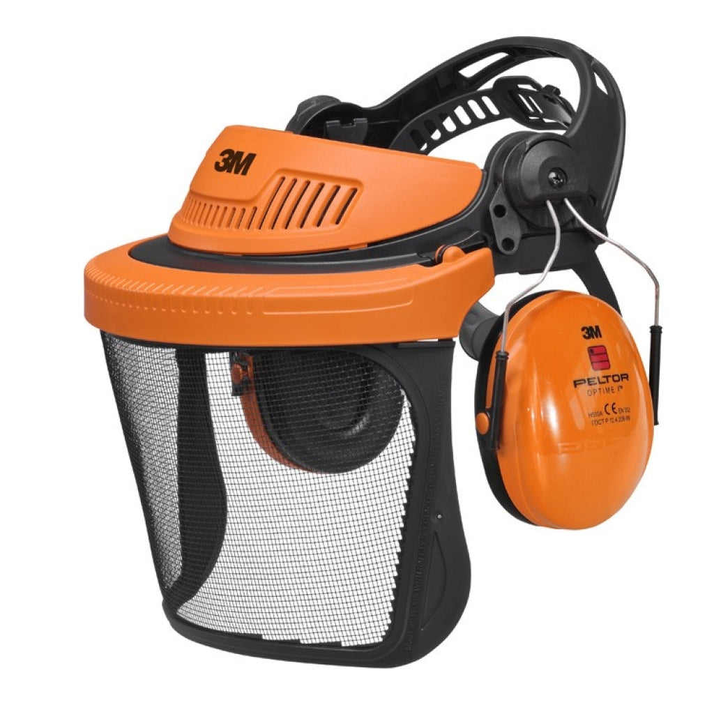 Kit florestal de proteção facial com arnês G500-OR 5C-1 Optime I (P3E) laranja 3M