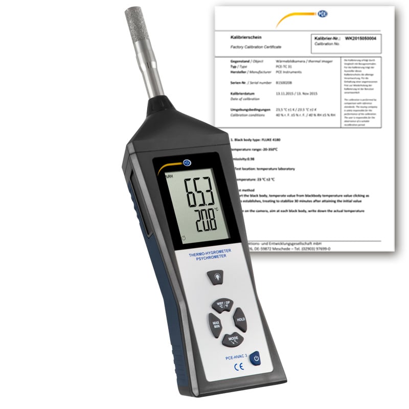 Termo-higrómetro PCE-HVAC 3S incluindo certificado de calibração ISO