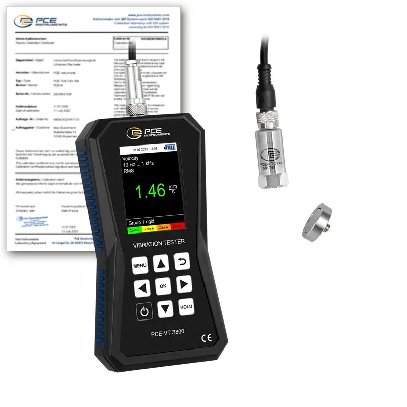 Medidor de vibração PCE-VT 3800-ICA, incluindo certificado de calibração ISO