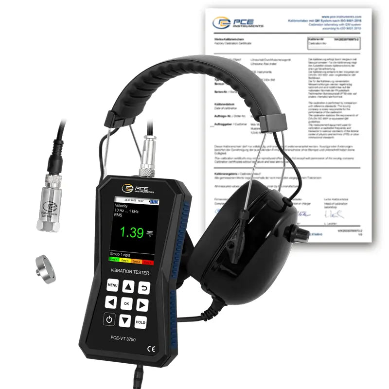 Medidor de vibração PCE-VT 3750-ICA incluindo certificado de calibração ISO