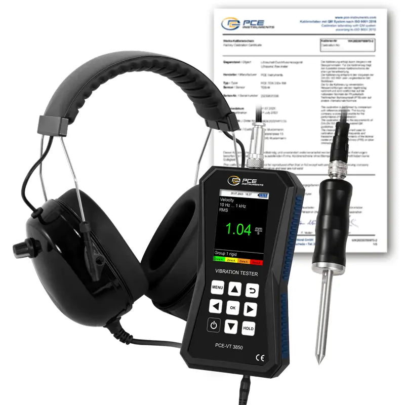 Medidor de vibração PCE-VT 3850S-ICA, incluindo certificado de calibração ISO