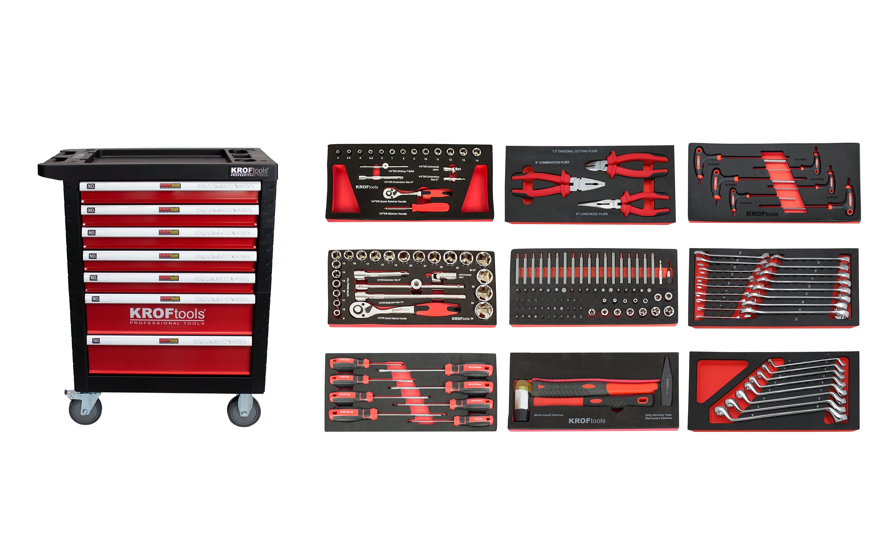 CARRO FERRAMENTA 7 GAVETAS 174PCS. VERMELHO (8501VER)