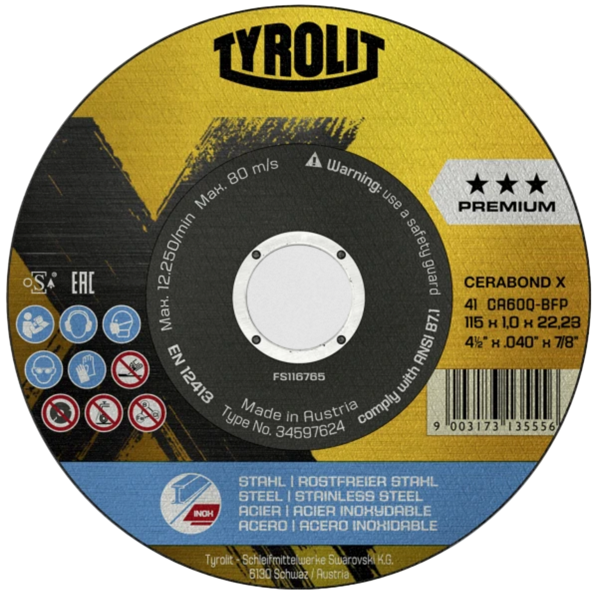 Disco de corte 2en1 PREMIUM*** 41F 115x1x22,23 CA60Q-BFP (34597624)