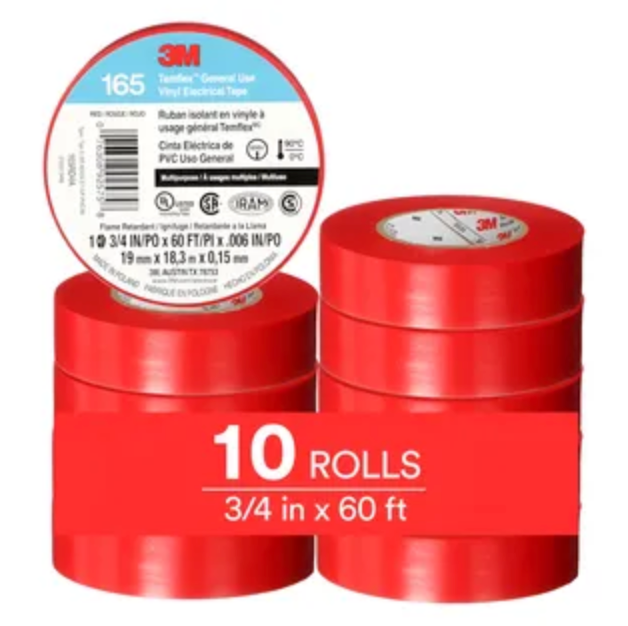 Fita isolante temfle x 165 3 m 19 mm x 20 m  (10 unidades) VERMELHA
