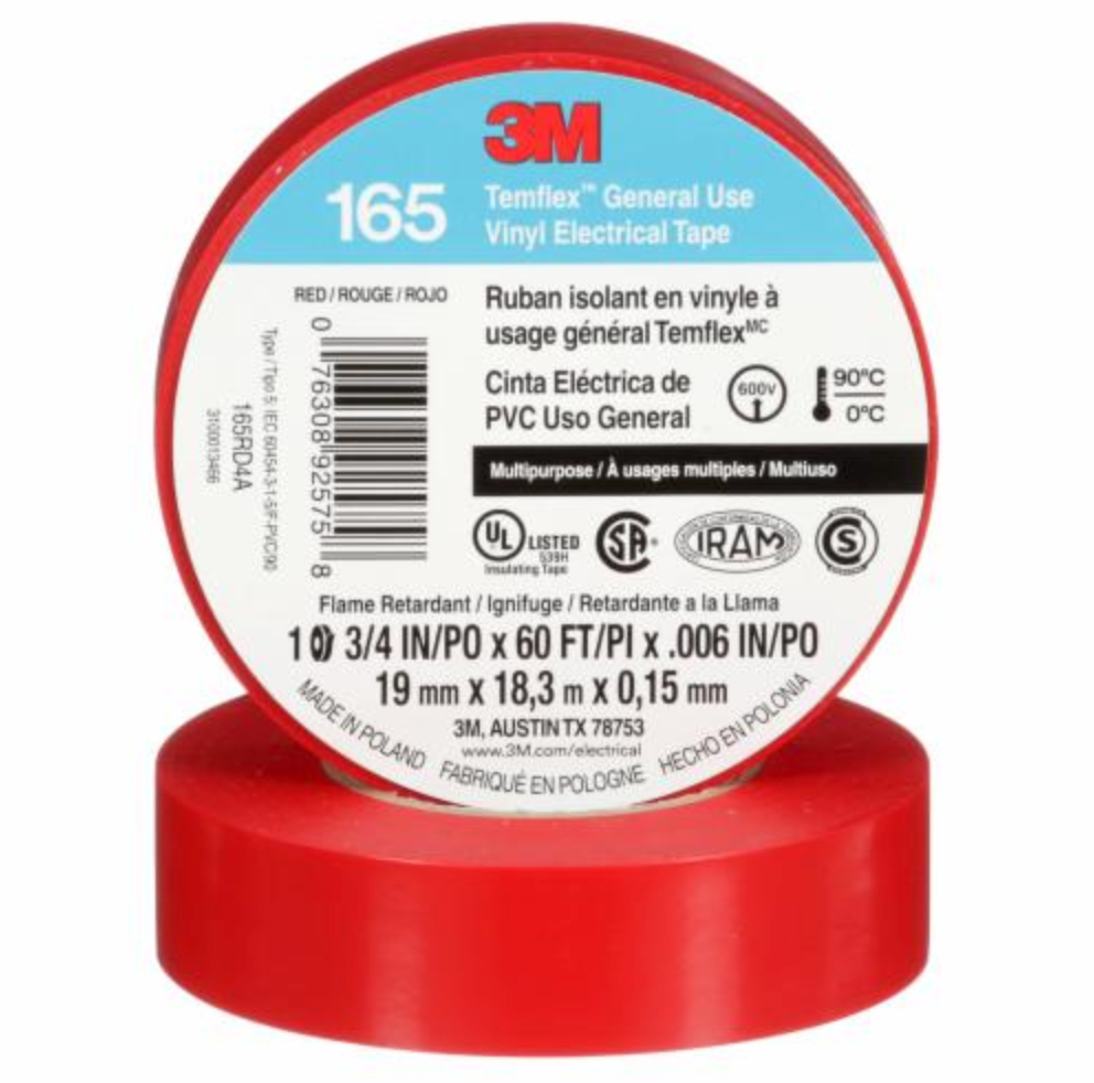 Fita isolante temfle x 165 3 m 19 mm x 20 m  (10 unidades) VERMELHA