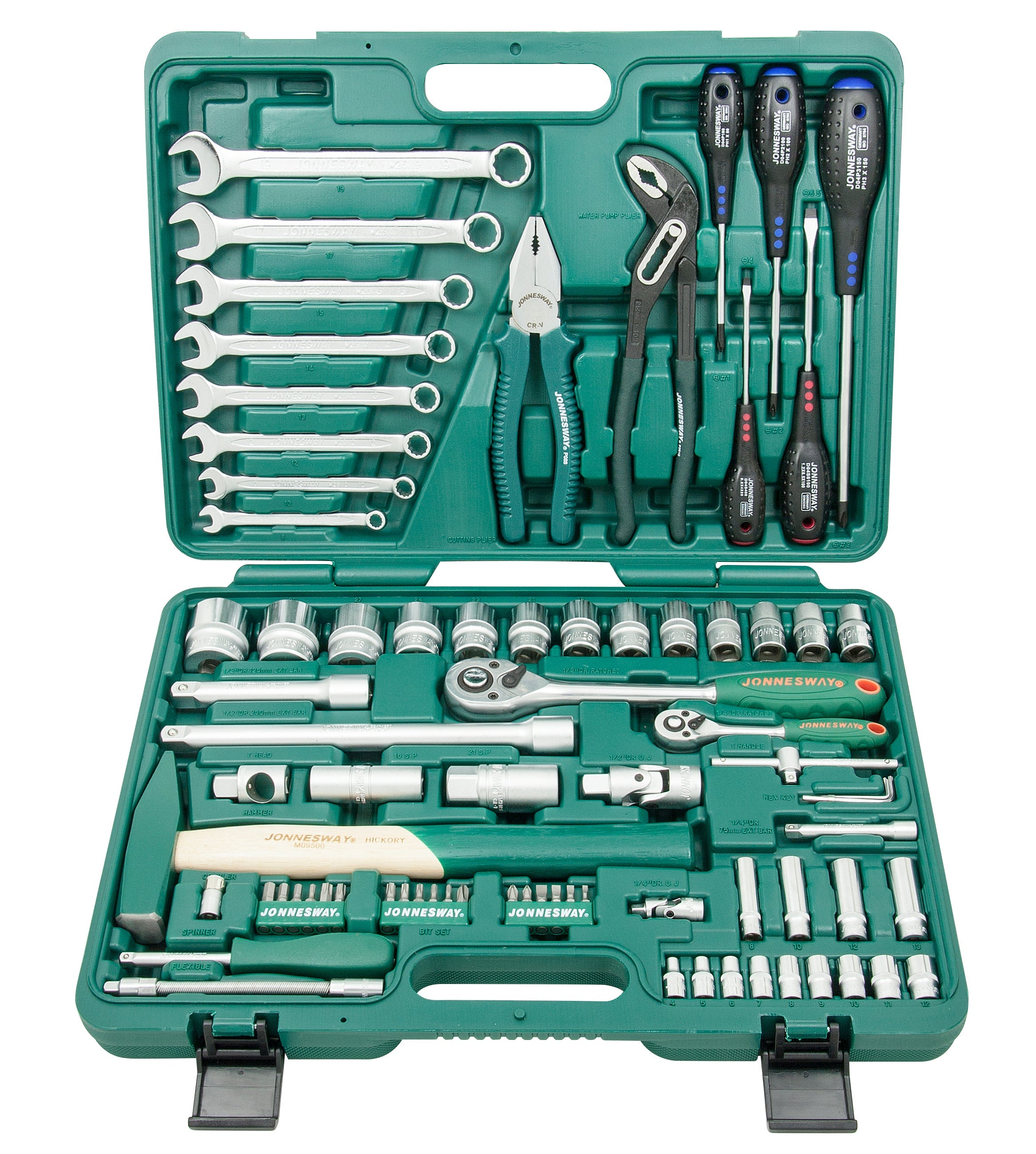 Jogo 77 pcs chaves caixa e roquete 1/2"e1/4"