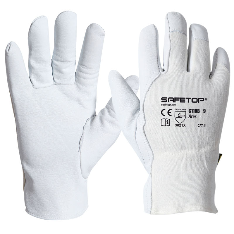 Luva ARES, algodão e pele de cabra (12 pares)