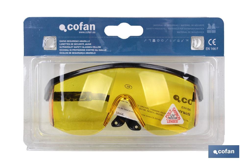 Blister Óculos de segurança I Lente Cor amarelo I Protecção UV I EN 166