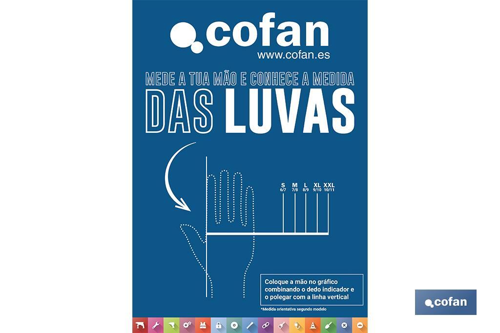 Póster magnetizado com medidor de tamanho de luvas