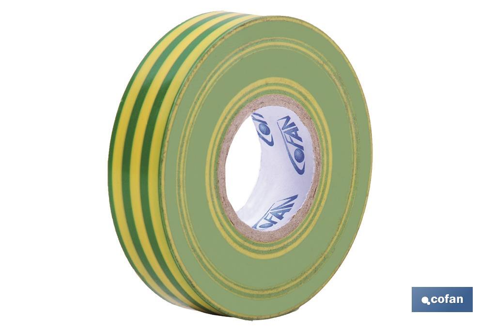 Fita isoladora | 180 microns | Cor Amarelo / Verde | 19 mm x 20 metros