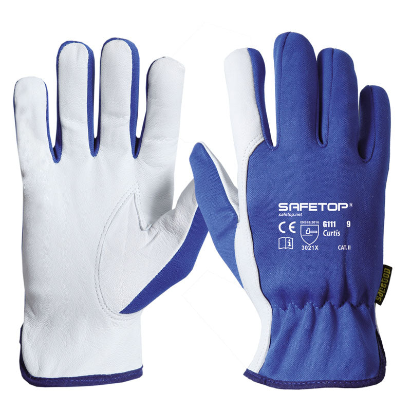 Luva CURTIS, poliéster e pele de cabra completa (12 pares)