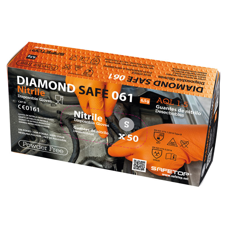 DIAMOND SAFE, luva química de nitrilo diamante laranja (50 unidades)