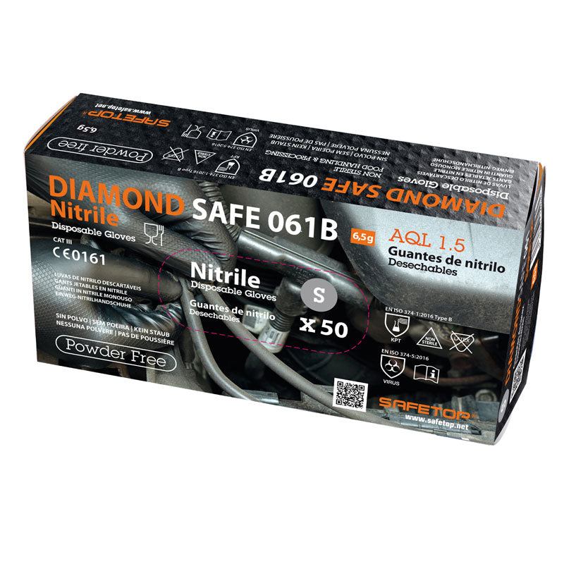 DIAMOND SAFE, luva química de nitrilo preta com revestimento de diamante (50 unidades)