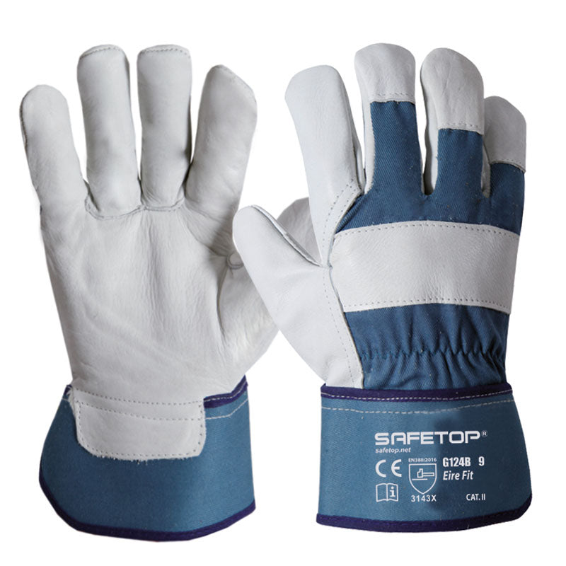 Luva ERIE FIT, luva de lona de algodão com couro bovino de flor integral (12 pares)