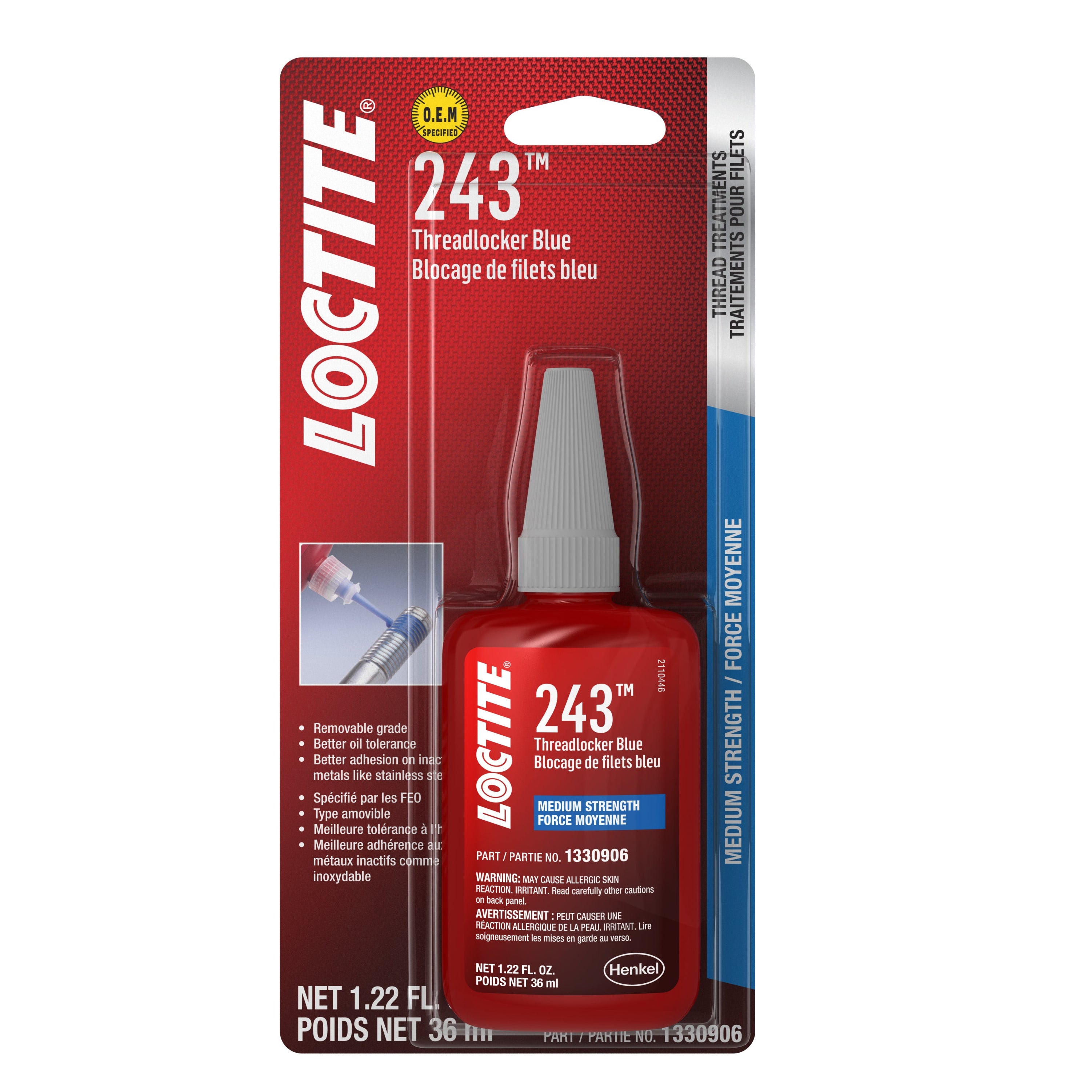 LOCTITE 243 – Fixador de Roscas Média Resistência (Compatível com peças ligeiramente oleosas)