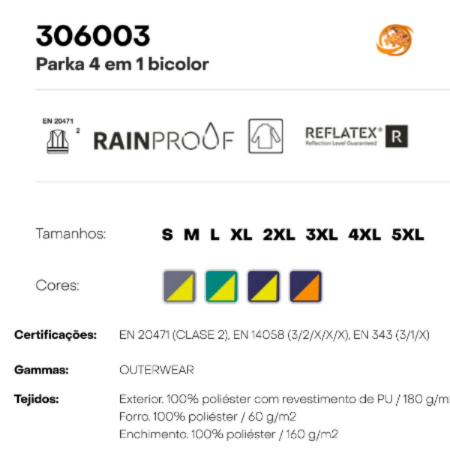 Parka 4 em 1 Bicolor Alta Visibilidade Velilla 306003