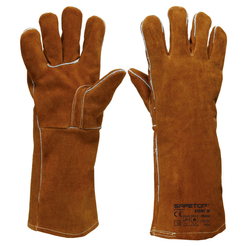 MAINE, luva longa de couro rachado para soldador, tamanho único (12 pares)