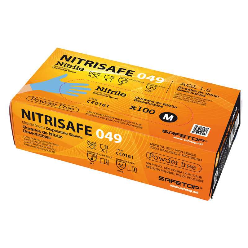 NITRISAFE, Luva Descartável de Nitrilo Azul 3,5 gr (100 unidades)