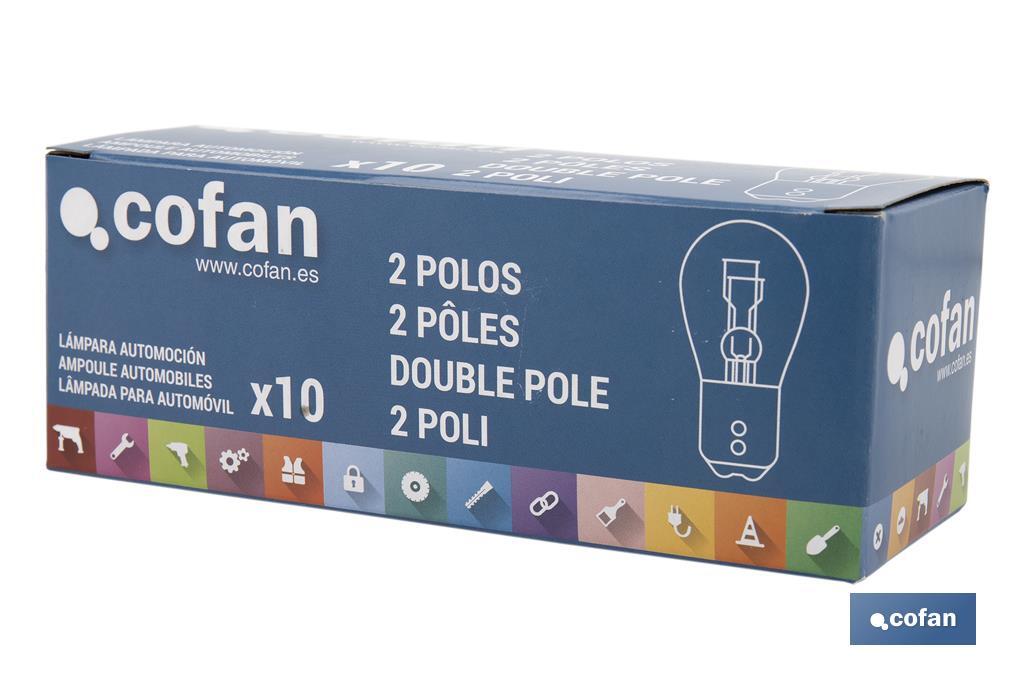 Lâmpada de 2 pólos de 12 V | Pino desencontrado | Base tipo BAZ15 | Lâmpada P21/5W | Cor âmbar ou laranja