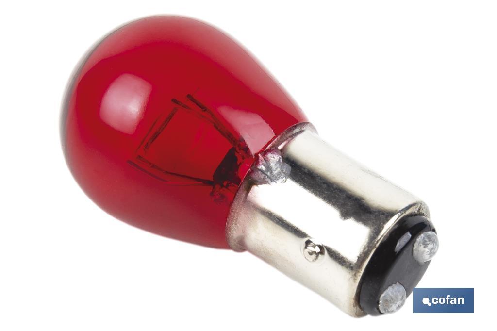 Lâmpada de 2 pólos de 12 V | Pino desencontrado | Base tipo BAW15d | Lâmpada P21/5W | Cor vermelho