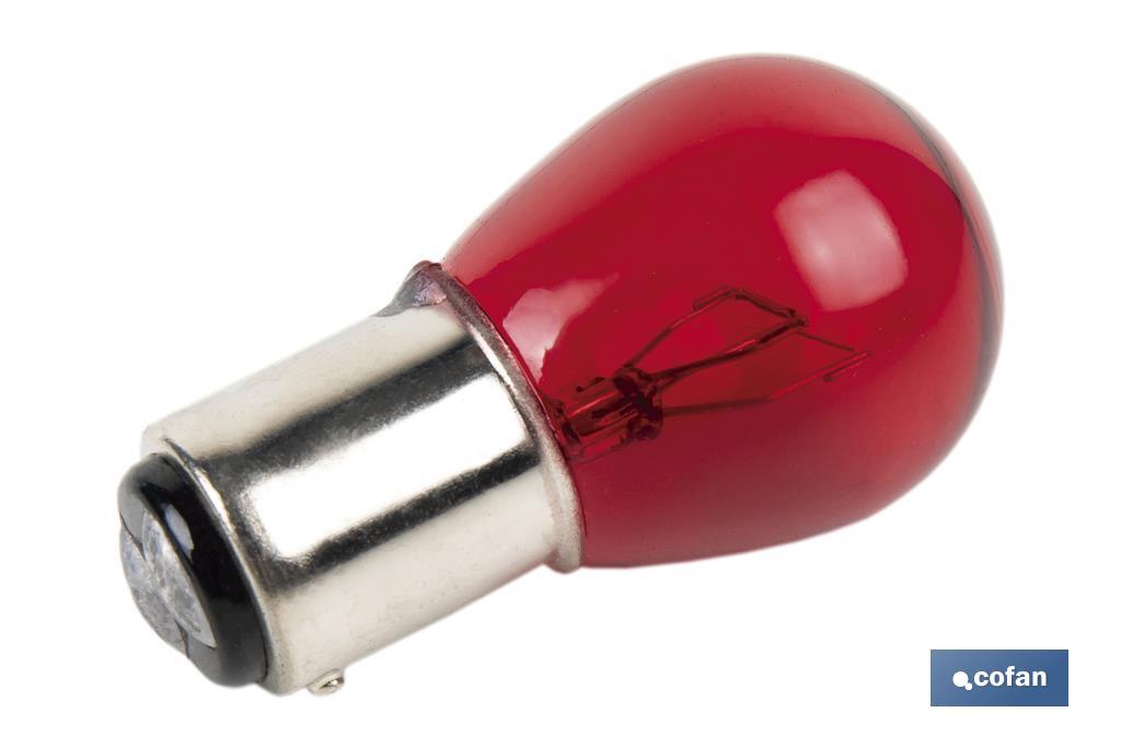 Lâmpada de 2 pólos de 12 V | Pino desencontrado | Base tipo BAW15d | Lâmpada P21/5W | Cor vermelho