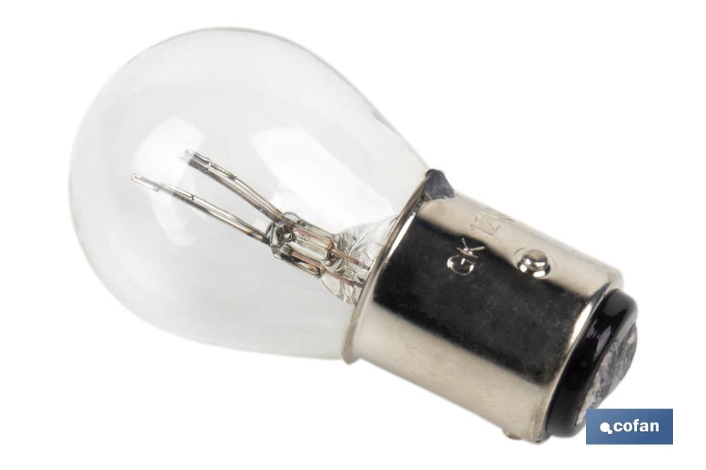 Lâmpada de 2 pólos | Pino desencontrado | 12 V | Base tipo BAZ15d | Lâmpada P21/5W | Cor branco