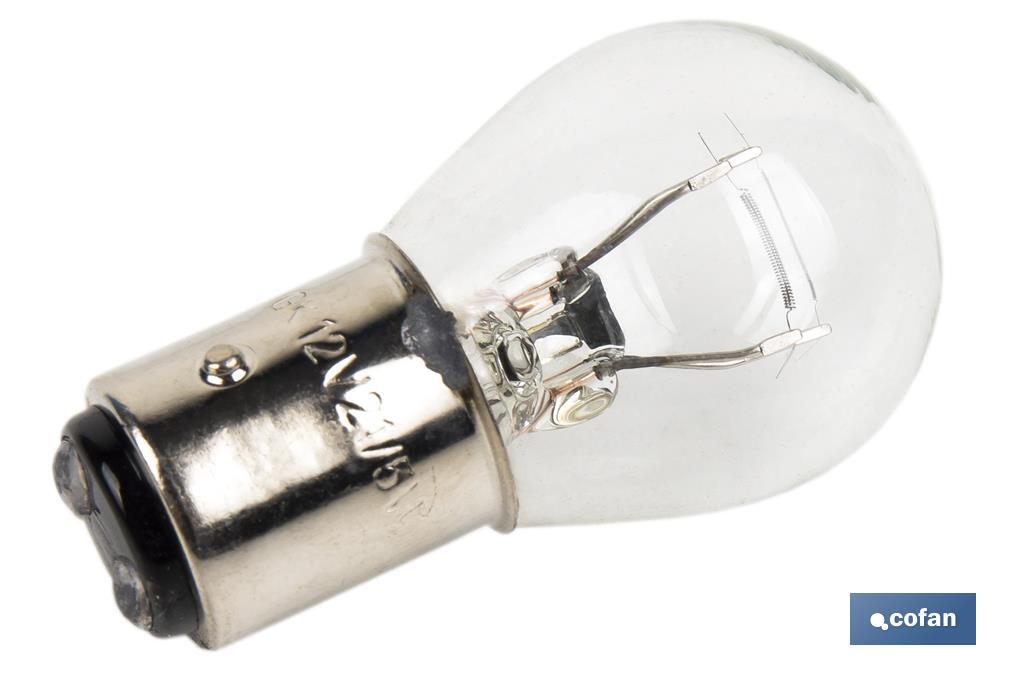 Lâmpada de 2 pólos | Pino desencontrado | 12 V | Base tipo BAZ15d | Lâmpada P21/5W | Cor branco