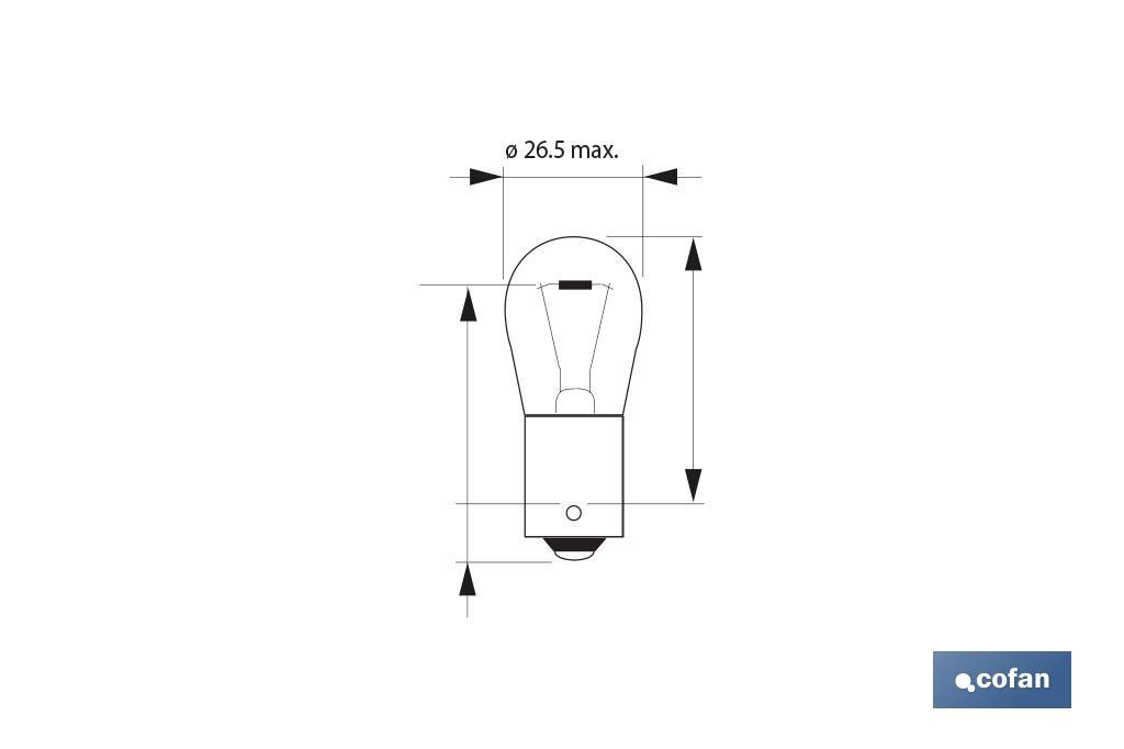 Lâmpada de 2 pólos | Pino desencontrado | 12 V | Base tipo BAZ15d | Lâmpada P21/5W | Cor branco