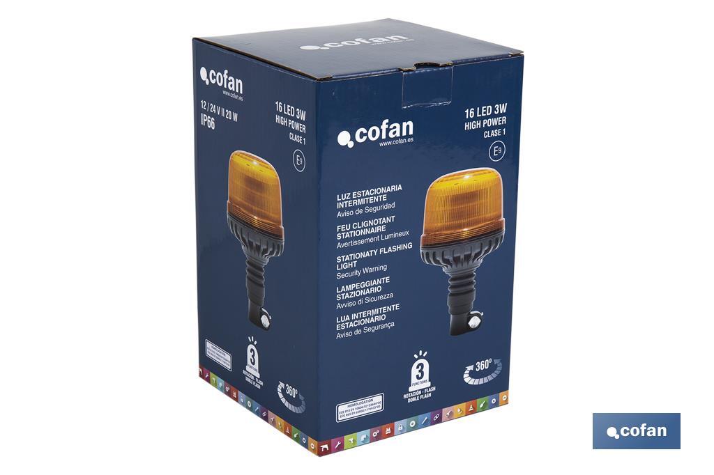 Pirilampo luz led intermitente laranja | Classe 1 | Homologação ECE R65 | Suporte flexível 12/24 V | Classificação de proteção IP: IP