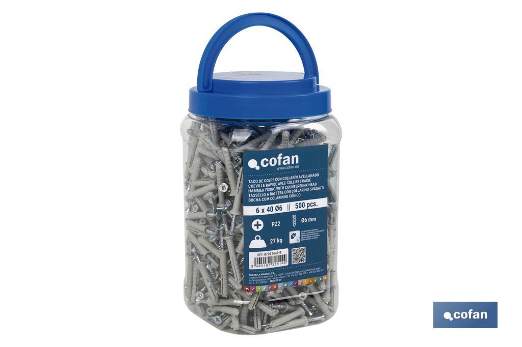 Pack de 500 buchas com cabeça rebaixada | Medidas: Ø6 mm X 40 mm