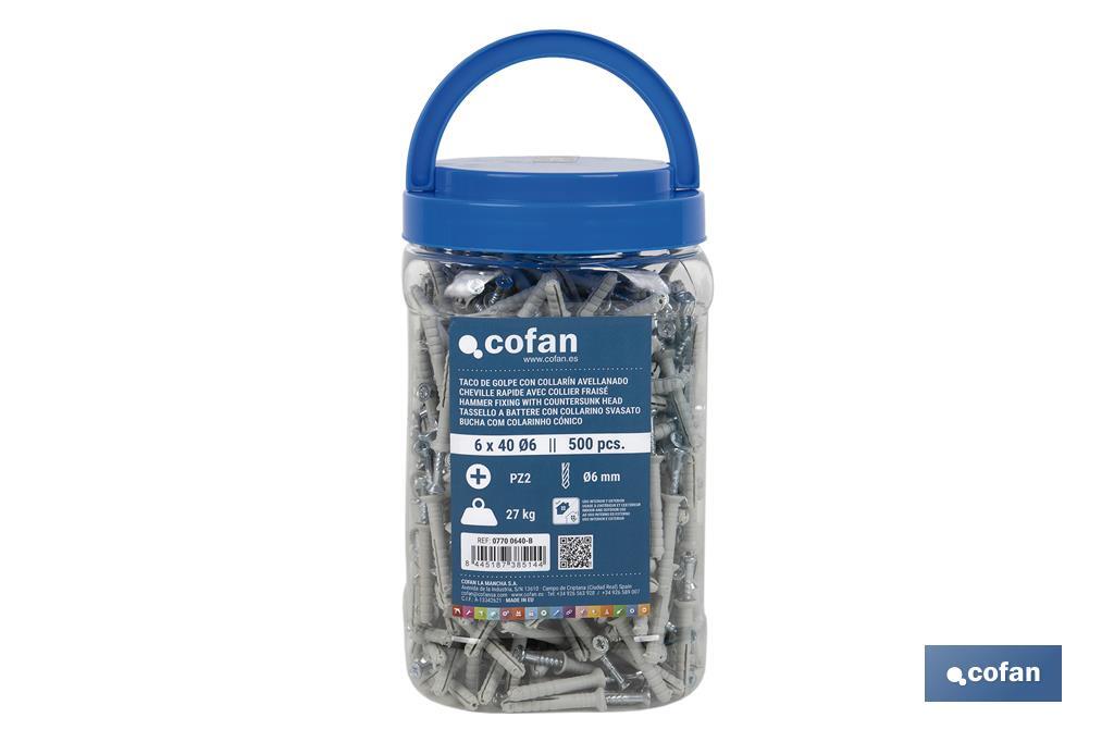 Pack de 500 buchas com cabeça rebaixada | Medidas: Ø6 mm X 40 mm