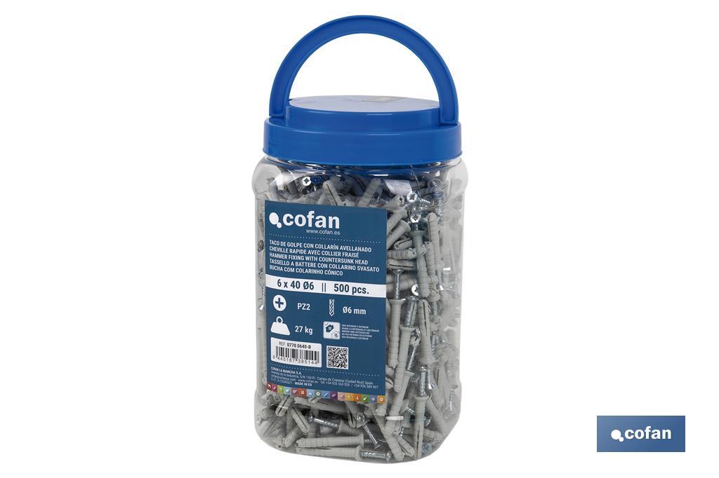 Pack de 500 buchas com cabeça rebaixada | Medidas: Ø6 mm X 40 mm