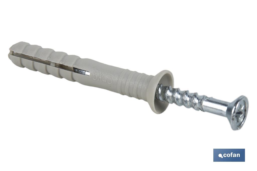 Pack de 500 buchas com cabeça rebaixada | Medidas: Ø6 mm X 40 mm