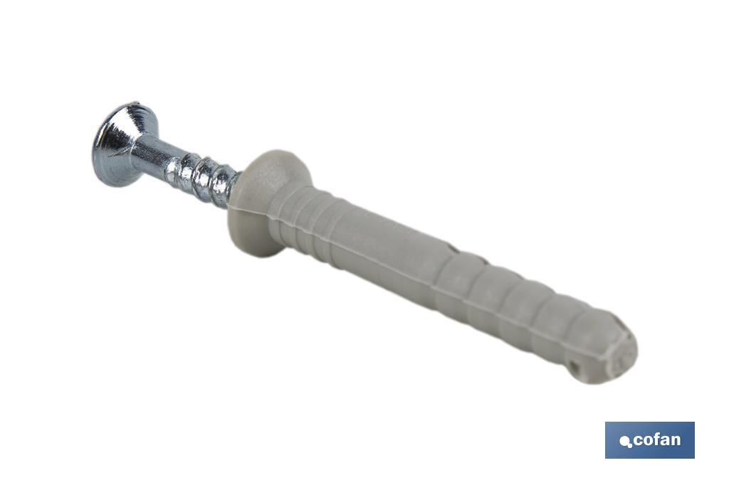 Pack de 500 buchas com cabeça rebaixada | Medidas: Ø6 mm X 40 mm
