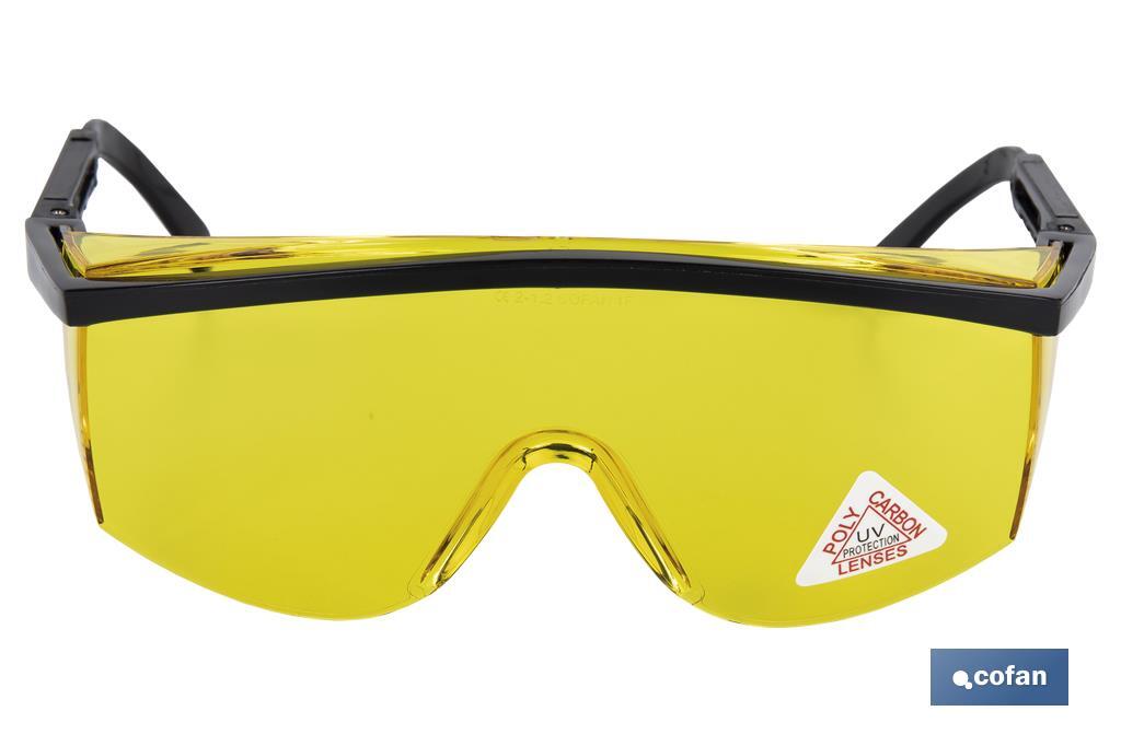 Blister Óculos de segurança I Lente Cor amarelo I Protecção UV I EN 166