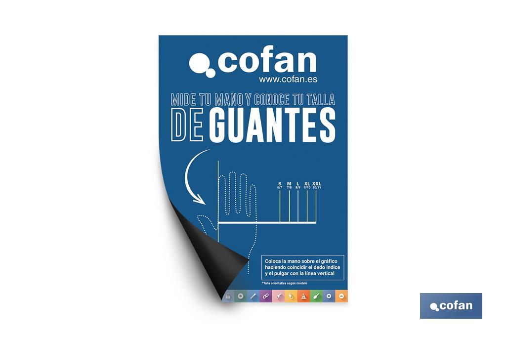 Póster magnetizado com medidor de tamanho de luvas