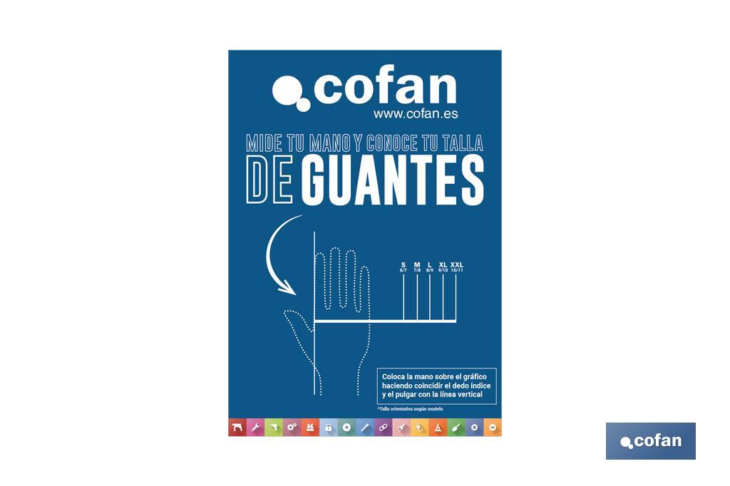 Póster magnetizado com medidor de tamanho de luvas
