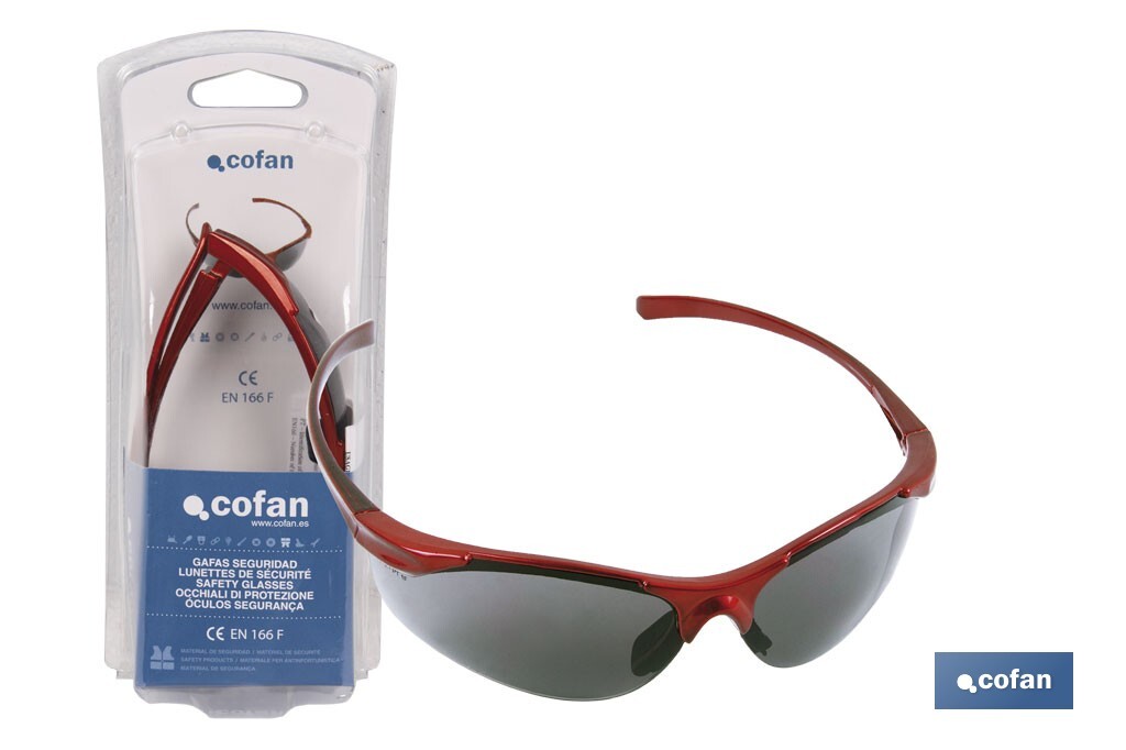 Blister Óculos de Segurança Anatómicos | UNE-EN 166 F | Modelo Roja | Lentes de proteção Raios UV