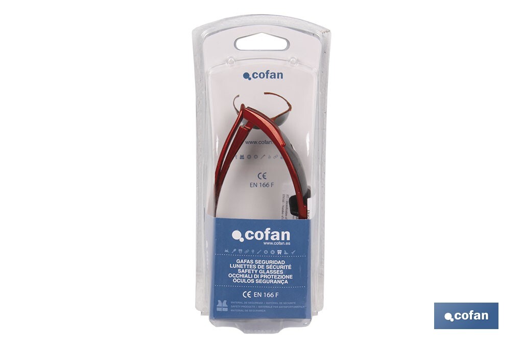 Blister Óculos de Segurança Anatómicos | UNE-EN 166 F | Modelo Roja | Lentes de proteção Raios UV