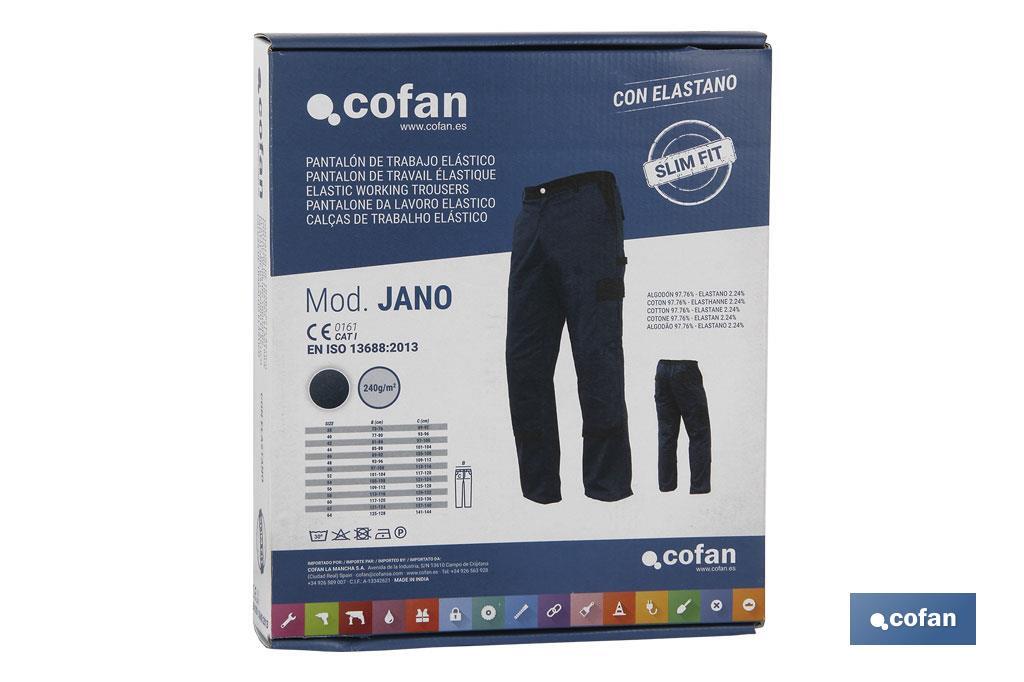 Calças De Trabalho | Flex | Modelo Jano | Slim Fit | Composição 97,76% Algodão e 2,24% Elastano | Cor Azul Marinho/Preto