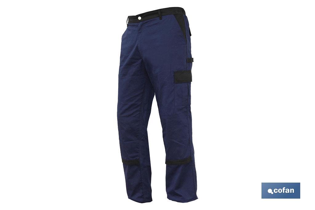 Calças De Trabalho | Flex | Modelo Jano | Regular Fit | Composição 97,76% Algodão e 2,24% Elastano | Cor Azul Marinho/Preto