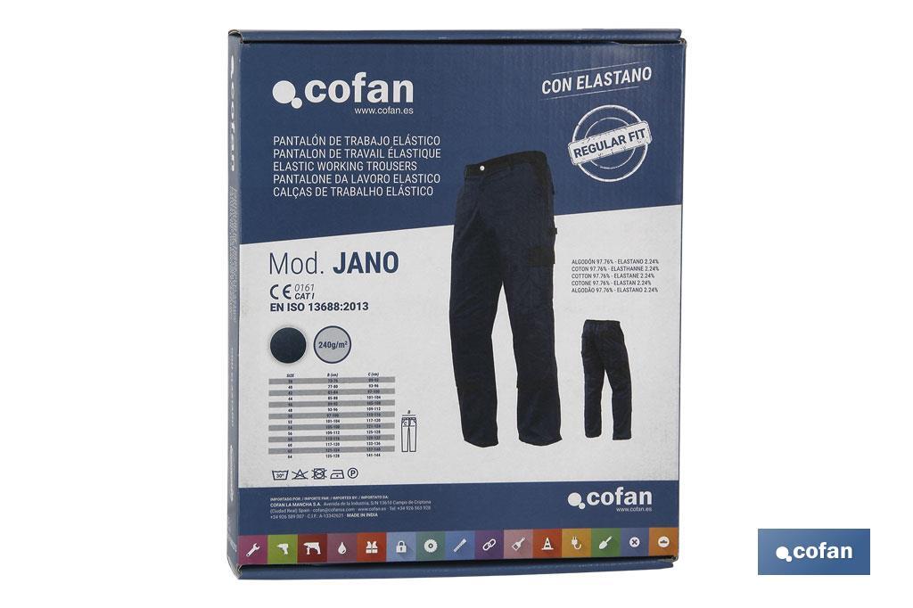 Calças De Trabalho | Flex | Modelo Jano | Regular Fit | Composição 97,76% Algodão e 2,24% Elastano | Cor Azul Marinho/Preto