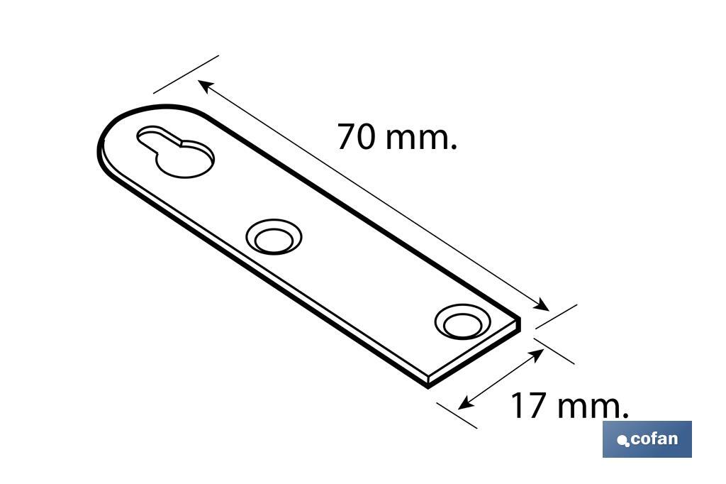 Chapa de suporte tipo Boca chave| Medida: 17 x 70 mm | Para suporte de objetos
