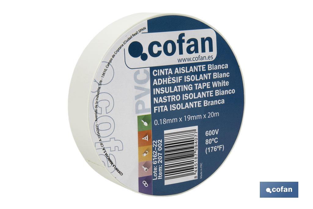 Fita isoladora | 180 microns | Cor Branco | 19 mm x 20 metros