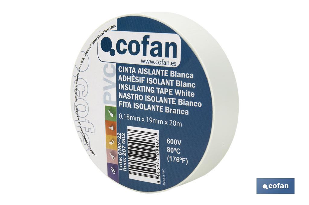 Fita isoladora | 180 microns | Cor Branco | 19 mm x 20 metros