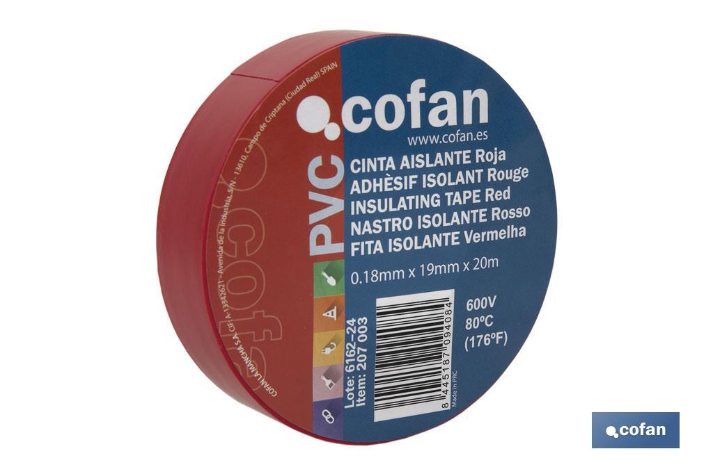 Fita isoladora | 180 microns | Cor Vermelho | 19 mm x 20 metros