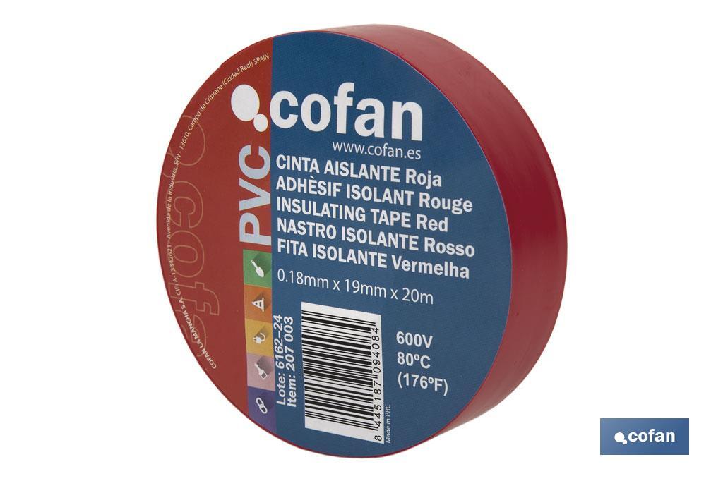 Fita isoladora | 180 microns | Cor Vermelho | 19 mm x 20 metros