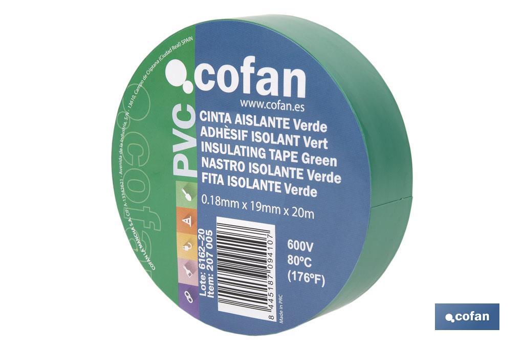 Fita isoladora | 180 microns | Cor Verde | 19 mm x 20 metros