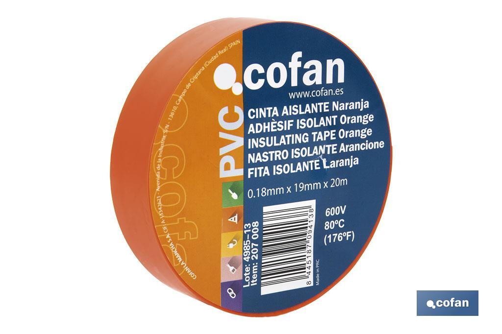Fita isoladora | 180 microns | Cor Laranja | 19 mm x 20 metros