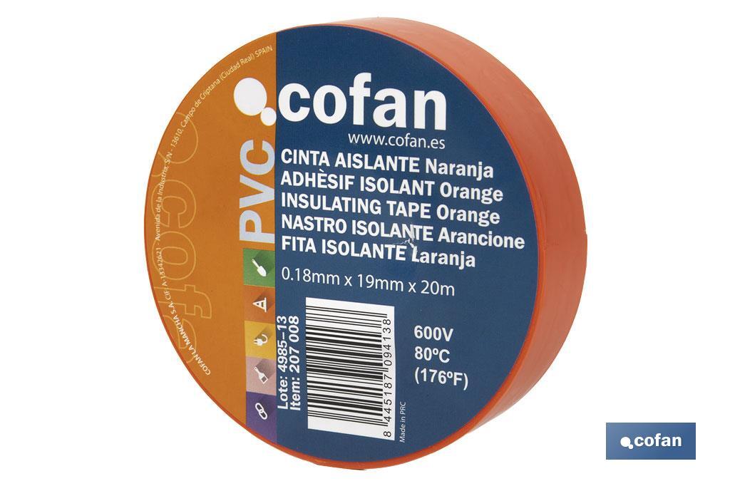 Fita isoladora | 180 microns | Cor Laranja | 19 mm x 20 metros